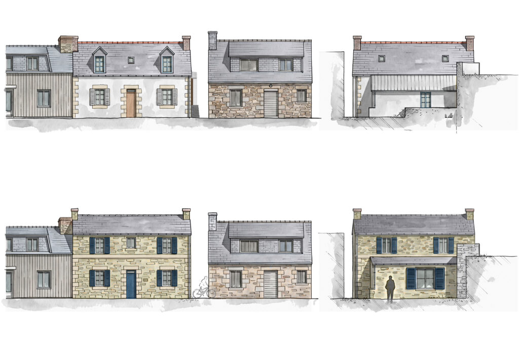 Rénovation qui souligne le caractère vernaculaire et Surélévation d&rsquo;une maison dans ce paysage rural maritime à PLOUMILLIAU